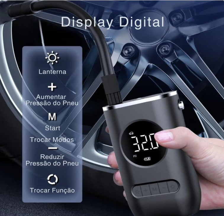 Bomba de inflado eléctrica inteligente – Portátil con pantalla digital y LED