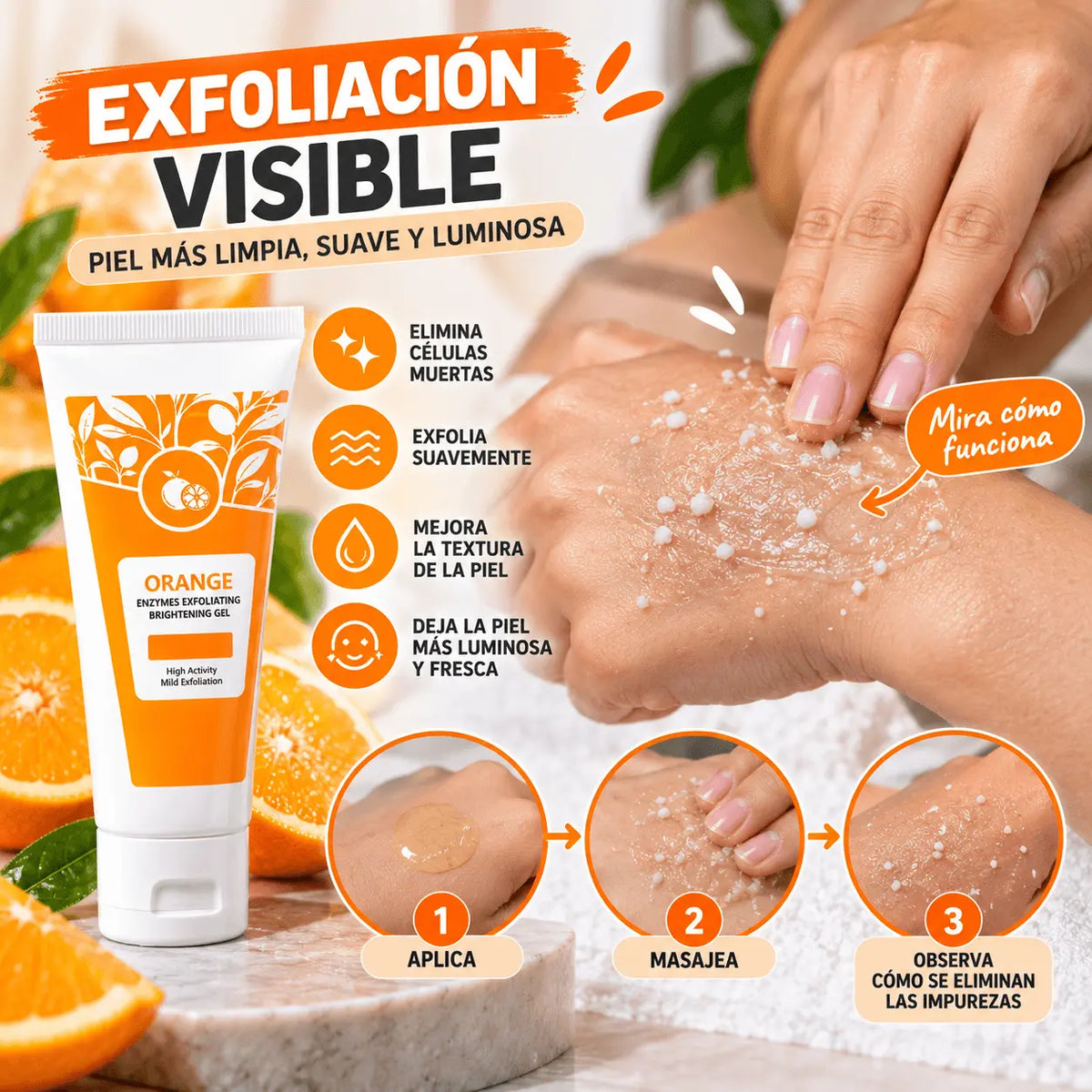Gel Exfoliante de Naranja – Piel Suave, Lisa y Luminosa