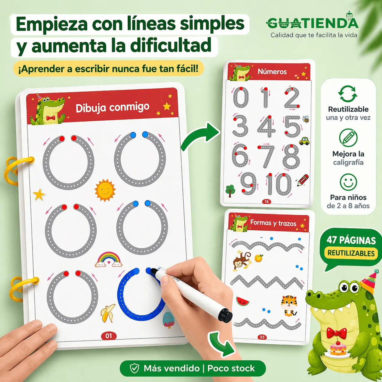 Kit Educativo Reutilizable para Niños – Números y Escritura (47 Páginas)