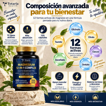 Magnesium 12-in-1 Complex – Energía, Descanso y Bienestar | 120 Cápsulas