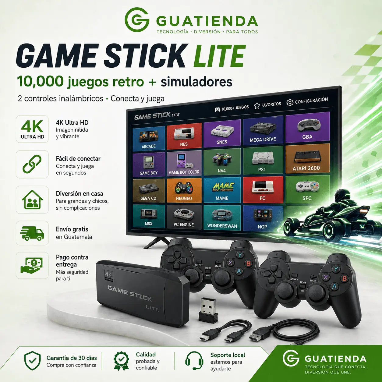 Consola Retro Game Stick para TV + 2 Controles Inalámbricos