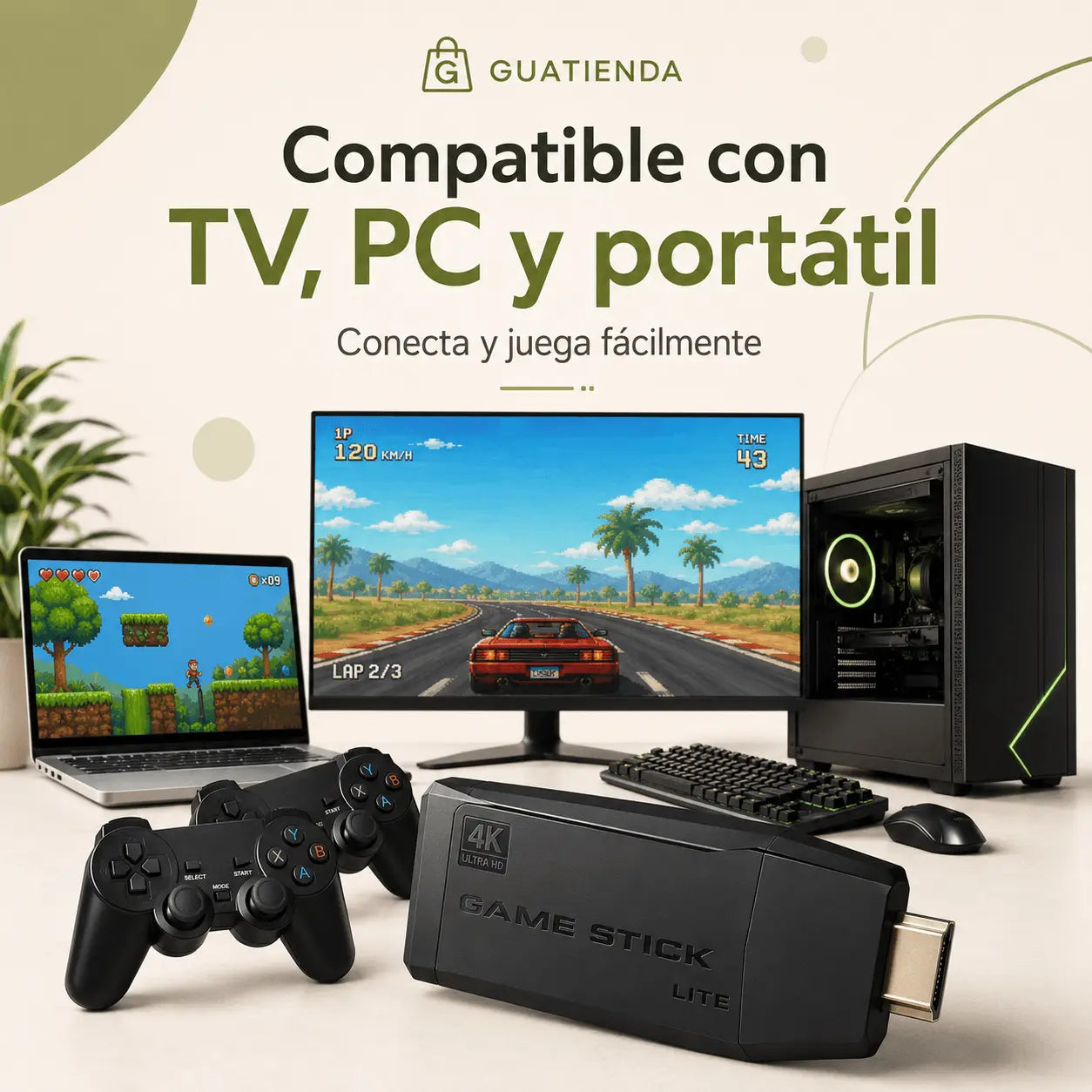 Consola Retro Game Stick para TV + 2 Controles Inalámbricos