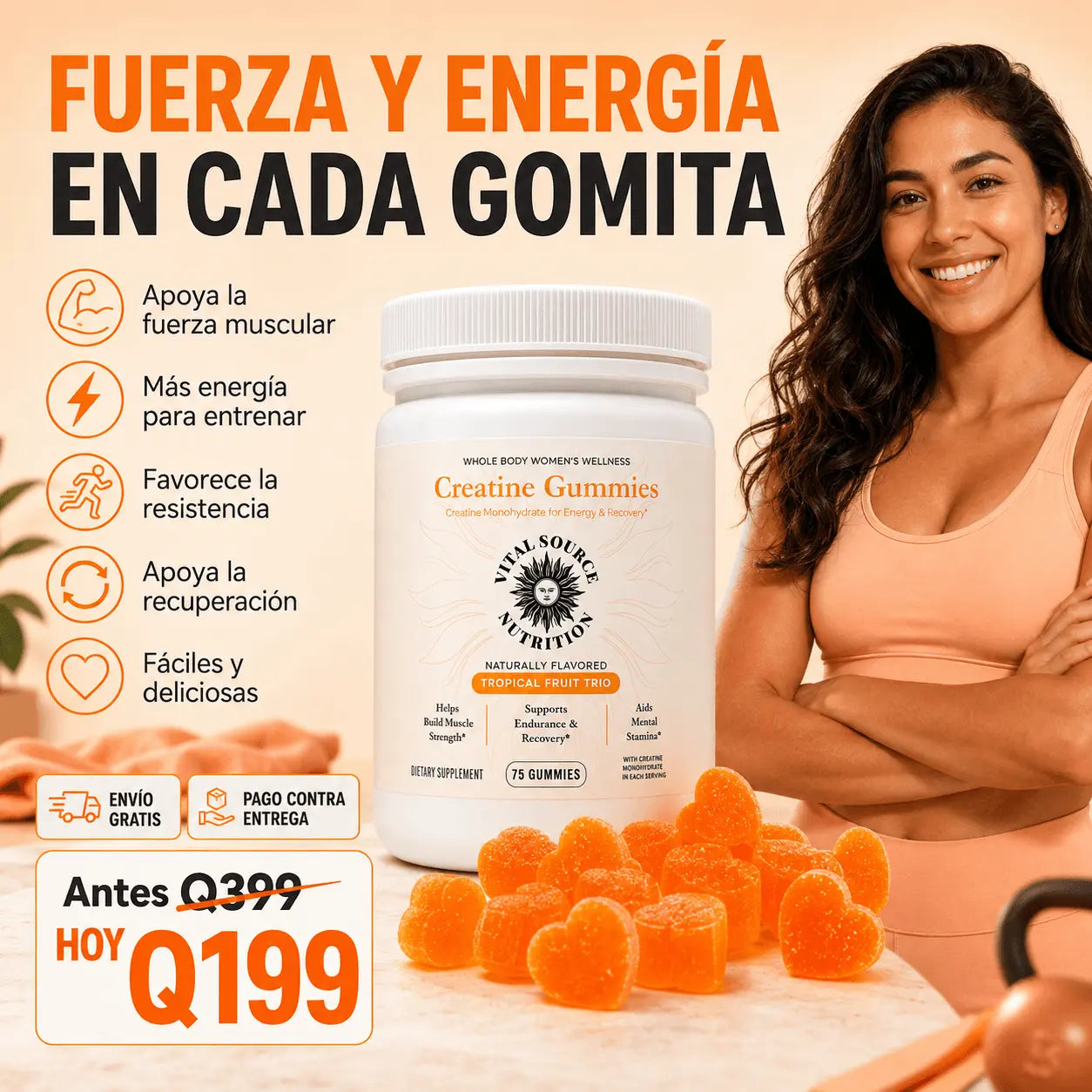 Gomitas de Creatina para Mujer – Energía, Fuerza y Recuperación | 75 Gomitas
