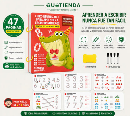 Kit Educativo Reutilizable para Niños – Números y Escritura (47 Páginas)
