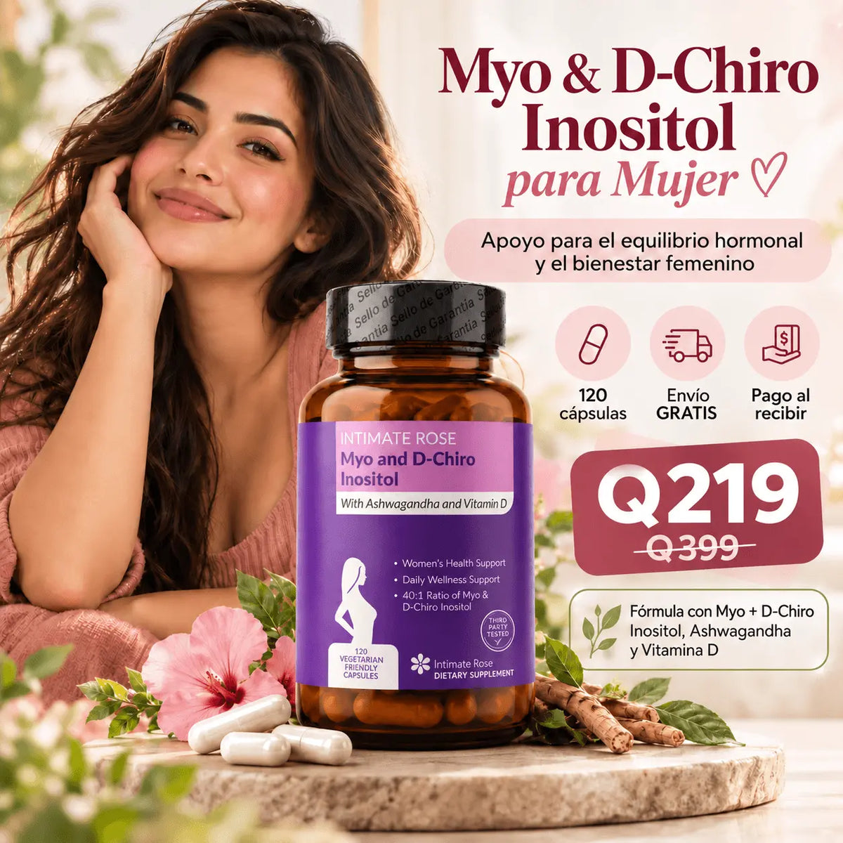 Myo & D‑Chiro Inositol para Mujer – Equilibrio Hormonal (120 Cápsulas)