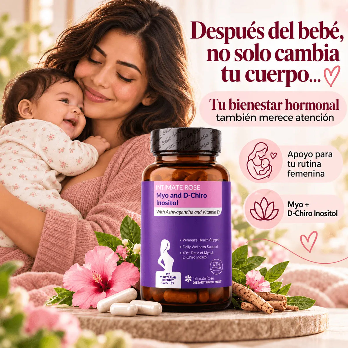 Myo & D‑Chiro Inositol para Mujer – Equilibrio Hormonal (120 Cápsulas)