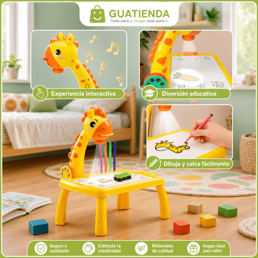 Proyector LED Infantil con Mesa de Dibujo Educativa Amarillo
